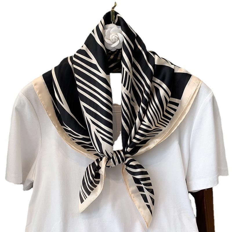 Korean Spring and Autumn New Decorative Small Scarf Women's Striped Scarf Fashion Temperament Square Scarf Decorative Hairband Tie Scarf