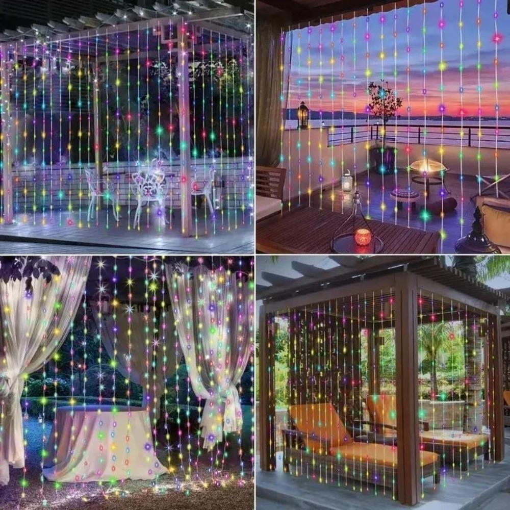 Solar Curtain Light LED Outdoor Waterproof 300leds Garland Decor String Lights Yard Christmas Fairy Wedding Party Terrace Garden
