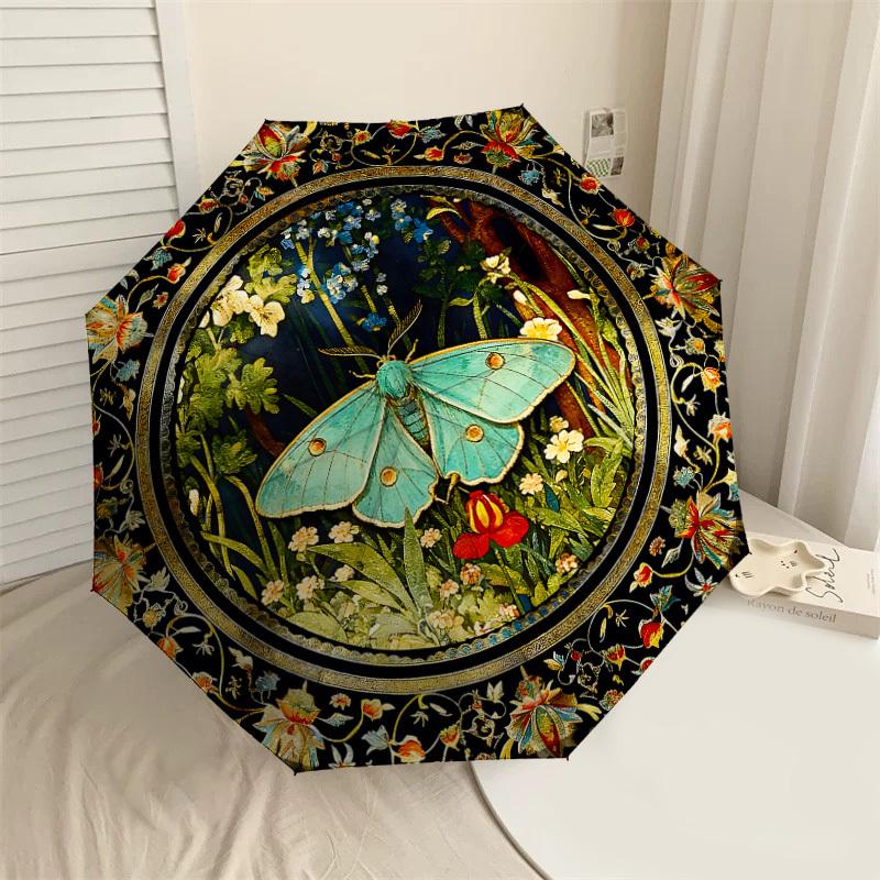 

1PC Butterfly, Floral Umbrella-8-Rib Reinforced, Automatic Open, Lightweight & Durable, Cute Fashion Accessory for Outdoor, Beach or Casual Use, Beach