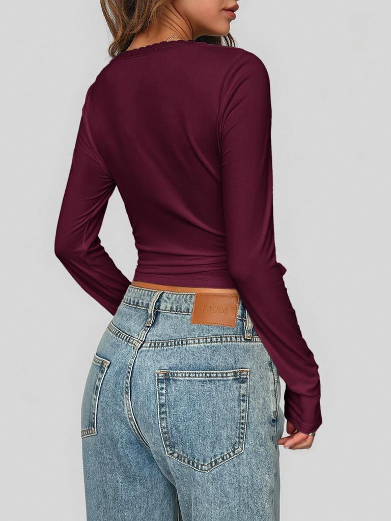 Di Yun Y2K Hot Girl Lace Long Sleeve Top – Women's Fashion for Fall/Winter 2025