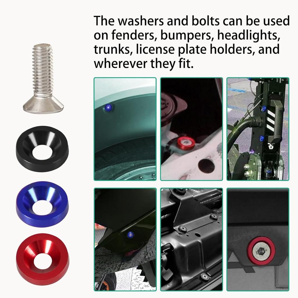 YESHMA 30 Pcs Bumper Fender Washers M6X20Mm With Bolts, Engine Bay Dress Up Fastener Kit Aluminum For Headlights Trunk License Plate Frame (Blue)