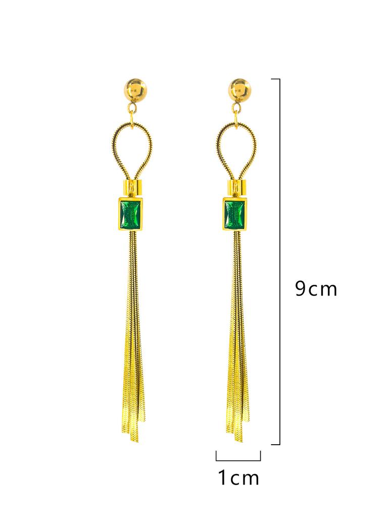 Stainless Steel Zircon Pendant Tassel Drop Earrings for Women Girls Ear Jewelry Party Gifts
