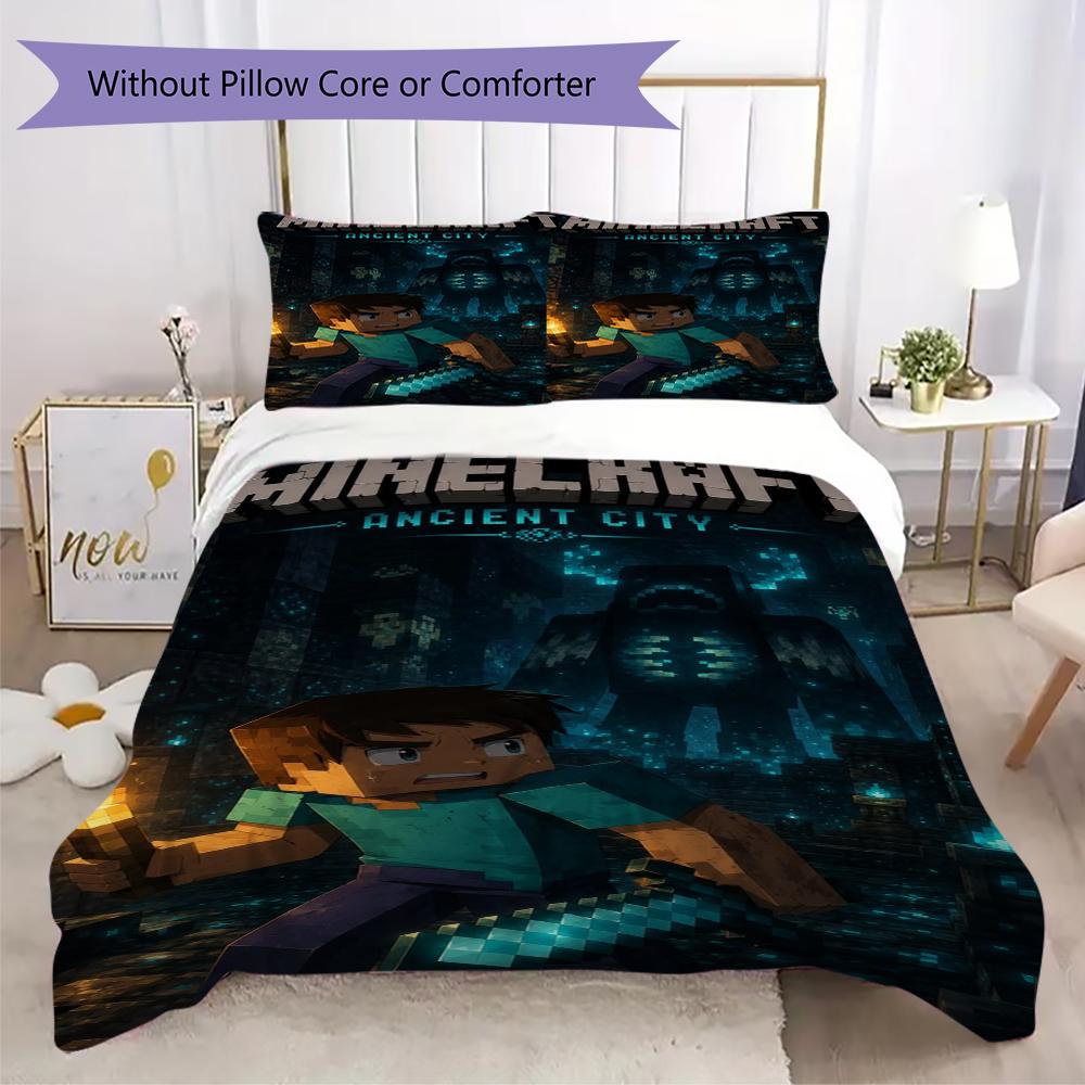 Steve'S Minecraft Survival Adventure Bedding 1 Duvet Cover 2 Pillowcase Without Core Without Core Soft And Comfortable Bedding Set