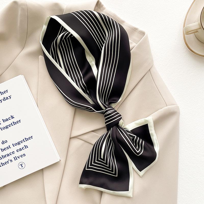 Lenço longo de seda listrado para prender o cabelo de mulher de escritório