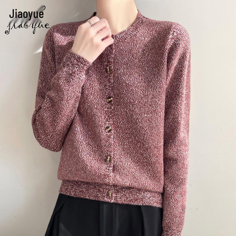 

Women s Spring/Autumn Round Neck Floral Knit Cardigan Sweater L