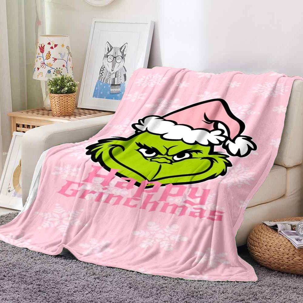 Grinchmas Pink Flannel Blanket Throw Blanket Soft Warm Sofa Bed Camping Home Decor Unique Christmas Gift C9211468