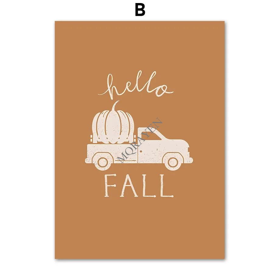 Quotes Autumn Posters Prints Canvas Painting Gallery Wall Art Pictures For Living Room Home Decor Fall Leaves Pumpkin Turkey Car