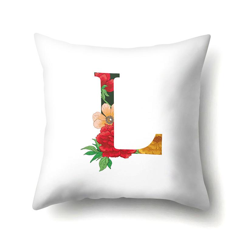 Polyester Pillowcase Watercolor Flowers Car Decoration Print 26 English Letters Home Cushion Cover