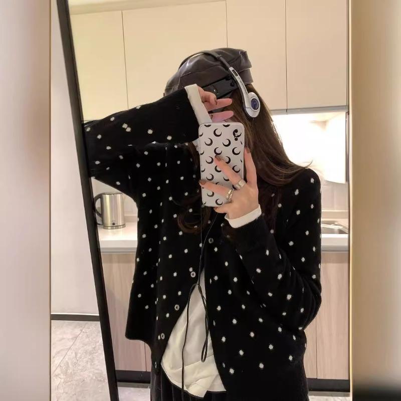 Autumn and Winter New Niche Polka Dot Knitted Cardigan Top Women's Soft Waxy Fashion Sweater Jacket