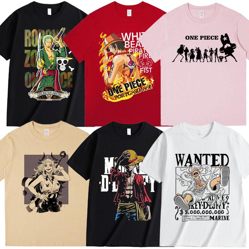 Anime Style One Piece Road Feisuolonuo Pure Cotton Printed Fashionable Unisexs and Womens Clothing New Loose Casual Tshirt