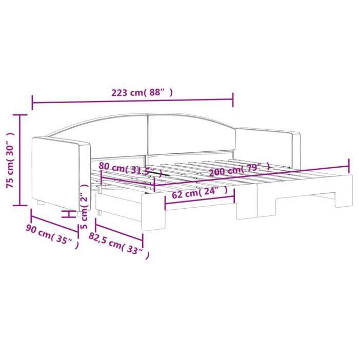 VidaXL Lit de jour avec lit gigogne gris clair 80x200 cm tissu 3197183