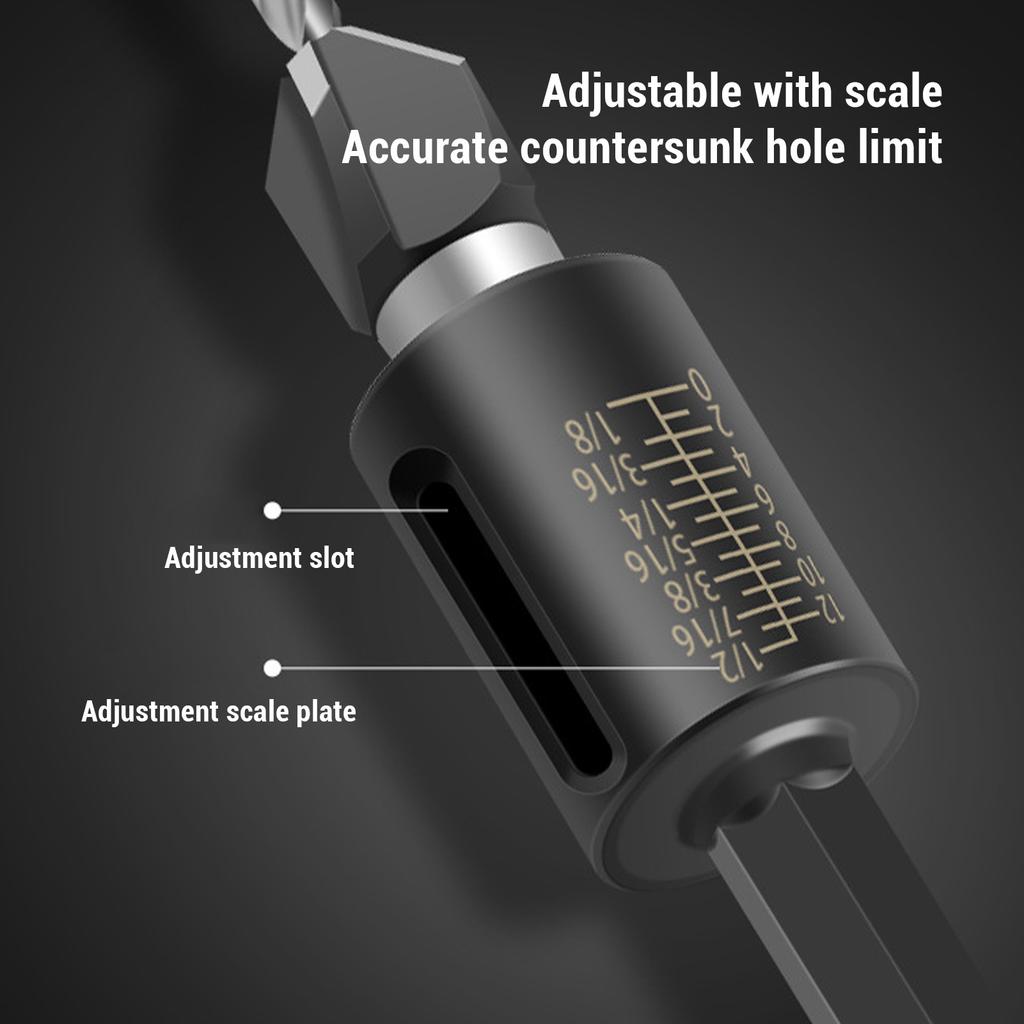 Countersink Drill Bit Set 4 Flute Aluminium Alloy Adjustable Depth Countersink Wood Drill Bit Set Countersink Wood Drill Bit Set
