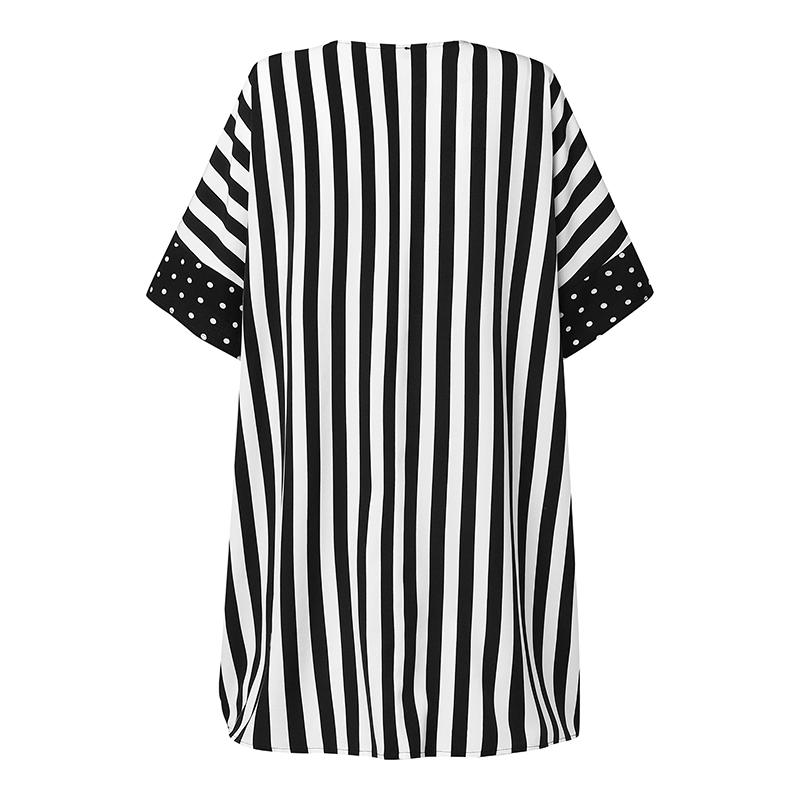 Women Plus Size Round Neck Striped Print Short Sleeve Dresses