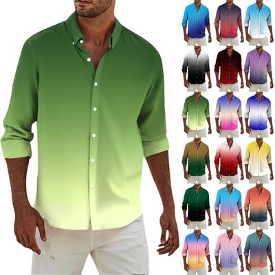 Herrenmode Langarm Bedrucktes Freizeit T-Shirt Knopf Regular Fit Hemd Top