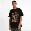 2026 Happy New Year Floral Print Sweatshirt Retro Casual Long Sleeve Top Pure Cotton T-shirt