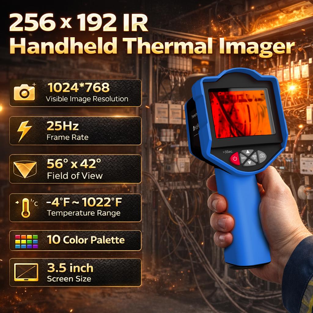 Professional Handheld 950L Gun-Type Thermal Imager, 256x192 IR 1024x768 Visible, WiFi APP, -20C-550C, 3.5 Screen