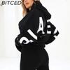 BITCED Damenmode Print Verdicktes Vielseitiges Langarm Oversize Kapuzensweatshirt