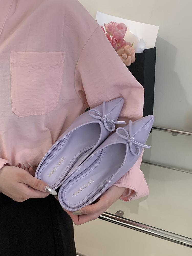

Женская обувь с острым носком Новинка 2025 Туфли-лодочки Женские Туфли на низком каблуке Мюли Бант-бабочка Туфли на невысоком каблуке Слайды 40 фиолетовый