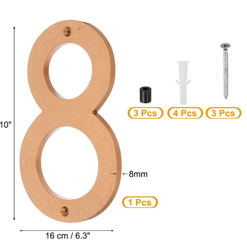 10 Inch House Number, House Address Numbers Sign Large Floating Modern with Screws for Outside Door Wall Street, Gold, 0-9