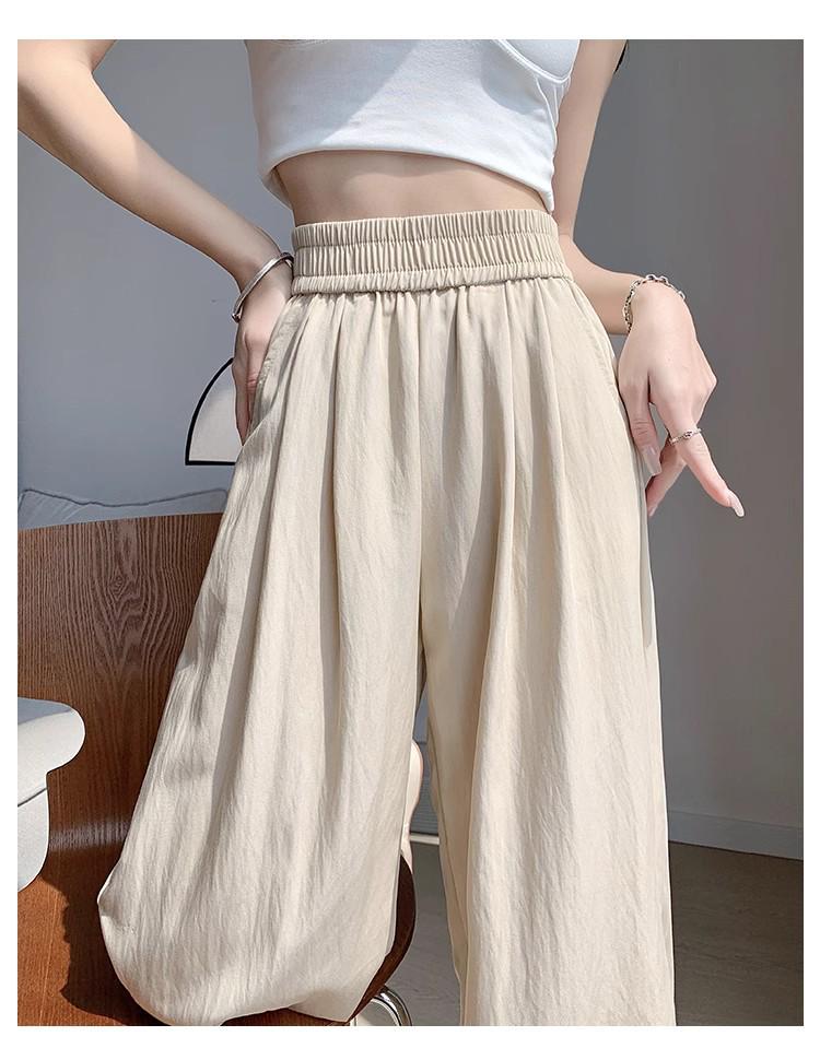 Women's Pink Quick-Dry Nine-Point Loose Ice Silk Pants - Summer Sun Protection, Petite Fit