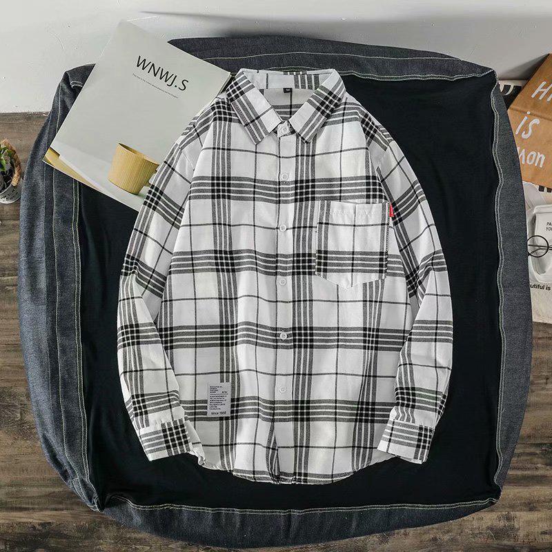 Men's Plaid Long Sleeve Shirt: Spring/Autumn Student Loose-Fit Button-Down Jacket - Hong Kong & Korean Style Trend