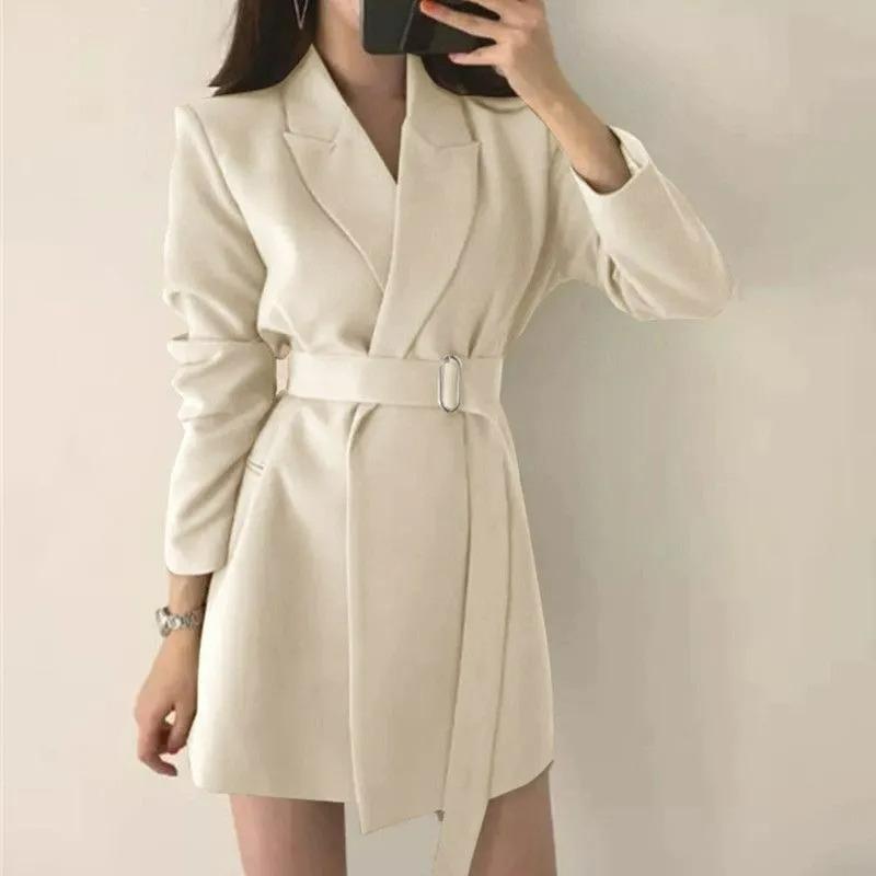 Suit Spring and Autumn Temperament Slim Slimming Mid-length Belted Suit Jacket Women