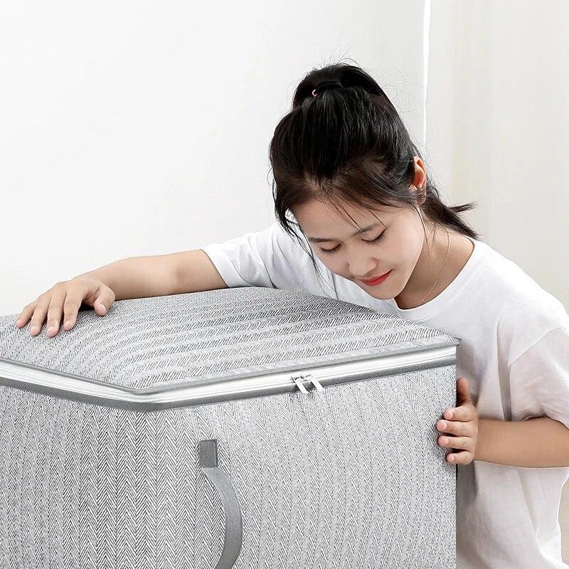 Quilt Storage Bag Non-Woven Fabric Large Capacity Wardrobe Quilt Organizers Dust Moisture Proof Quilt Clothes Storage Container
