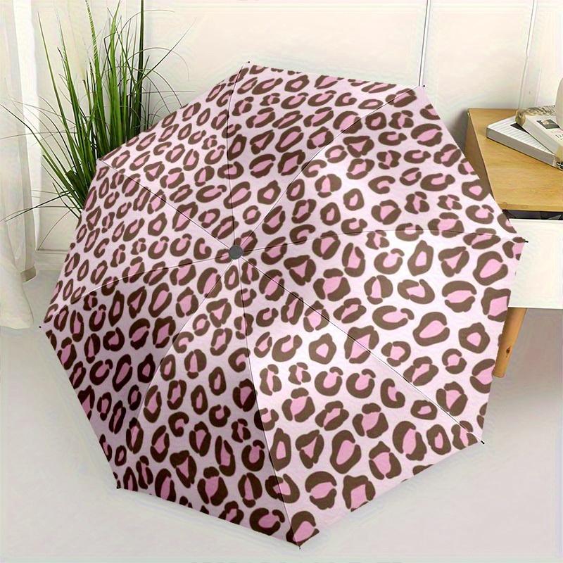 Portable Folding Umbrella with Leopard Print - Sturdy Iron Frame,8-Rib Design Ideal for Year-Round Use,Great for Home And Outdoor Travel