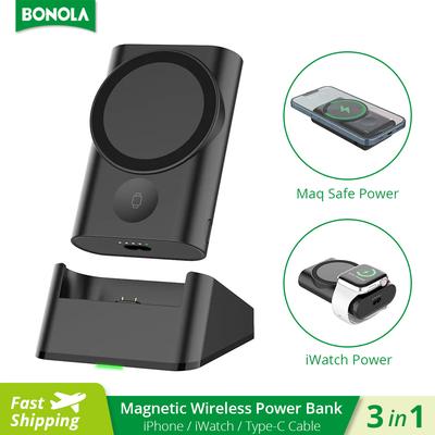 Bezprzewodowy magnetyczny Powerbank 3 w 1 z kablem typu C do Iphone 15/14/13/iwatch Odłącz przenośną baterię zewnętrzną 5200ma