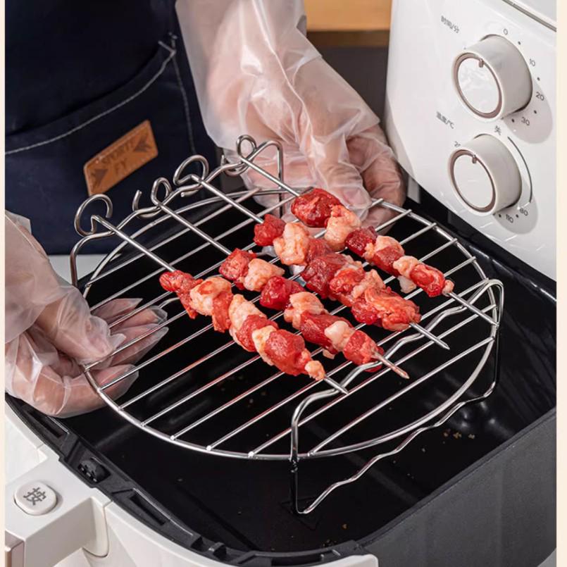 67" Stainless Steel Air Fryer Double-Layer Steaming & Roasting Rack - 4-Pin BBQ & Deep Fryer Accessories with Mesh Shelf.