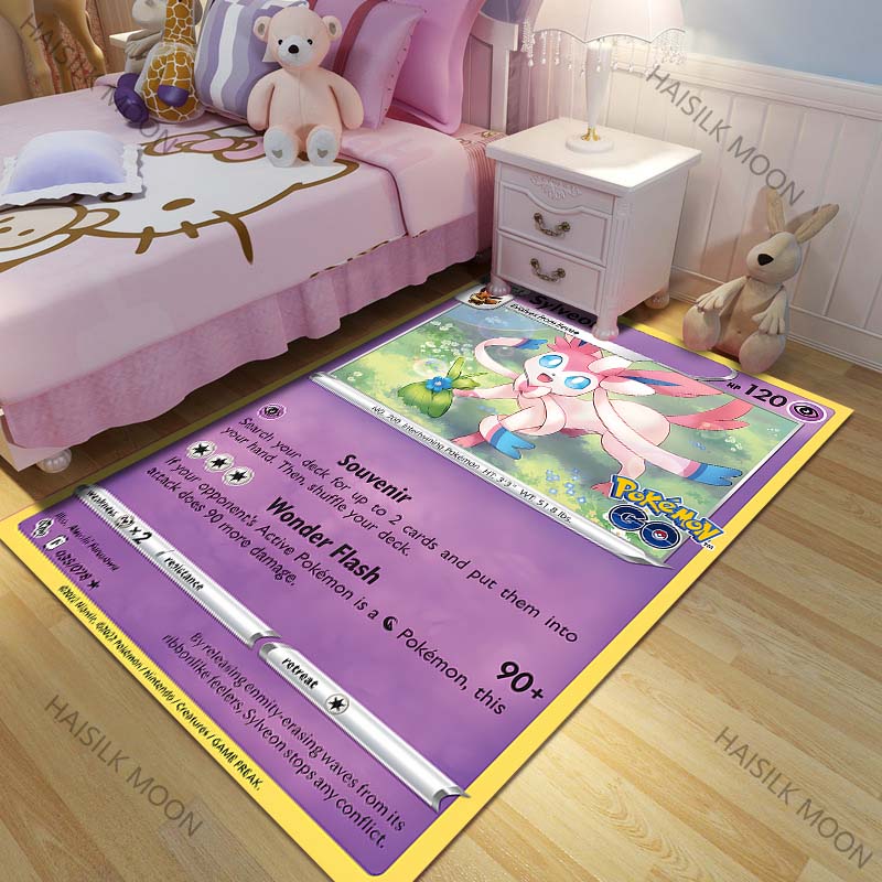 New product P0kemon Sylveon Cards Pattern Carpets for Living Room Bedroom Bedside Floor Mat Area Rug Home Decor Luxury Gifts