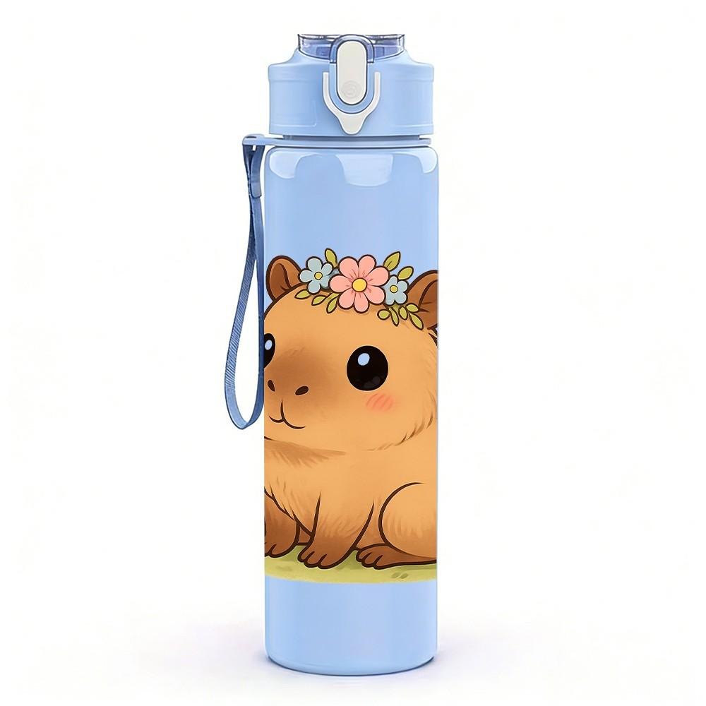 1PC Capybara Cartoon Pattern 750ml Color Plastic Sports Water Bottle Leakproof Flip Straw Lid Suitable for Sports Office Home Use