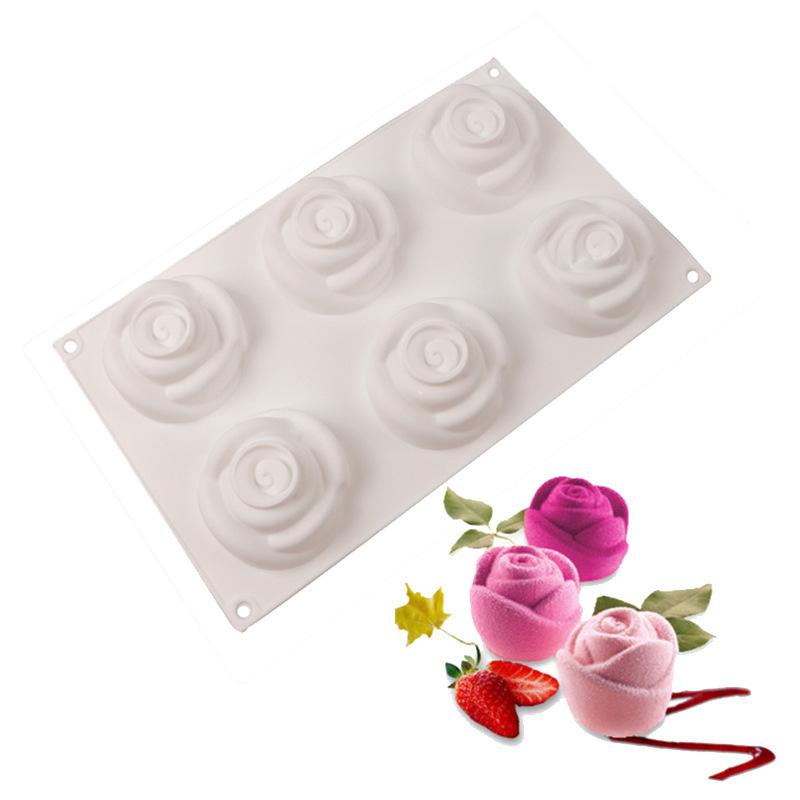 

1 Pc 6 with Rose Mousse Fondant Cake Mold French Dessert Baking Silicone Mold Soap Soap Baking Mold белый