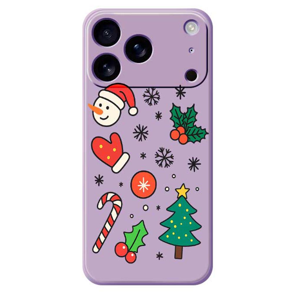 

For iPhone 17 Pro Case Christmas Snowman and Tree Pattern Printing Straight Edge TPU Phone Back Cover Purple