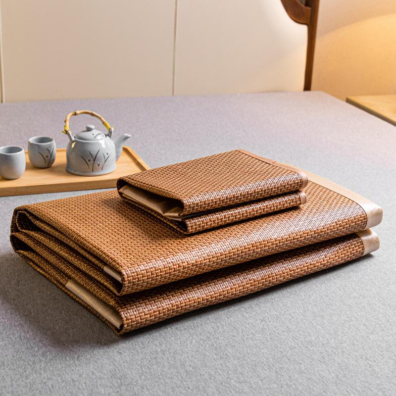 Summer Double-Sided Foldable Rattan and Ice Silk Cooling Mat