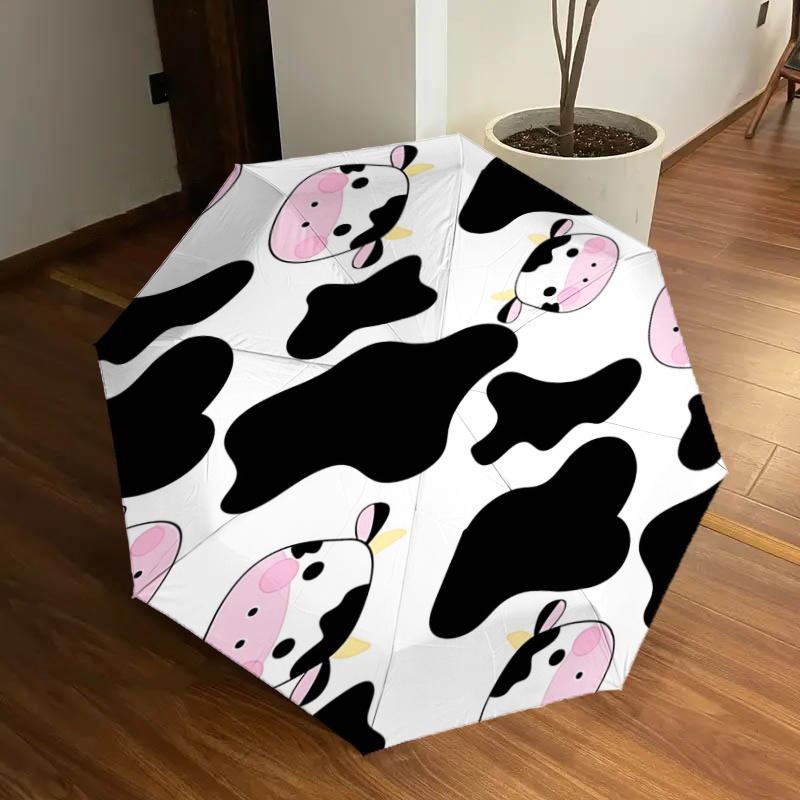 

Cute Cow Print Automatic Folding Umbrella - Portable 3-Fold Design with Iron Frame, Perfect for Fans, Travelers, Daily Use, and Gifts!112515