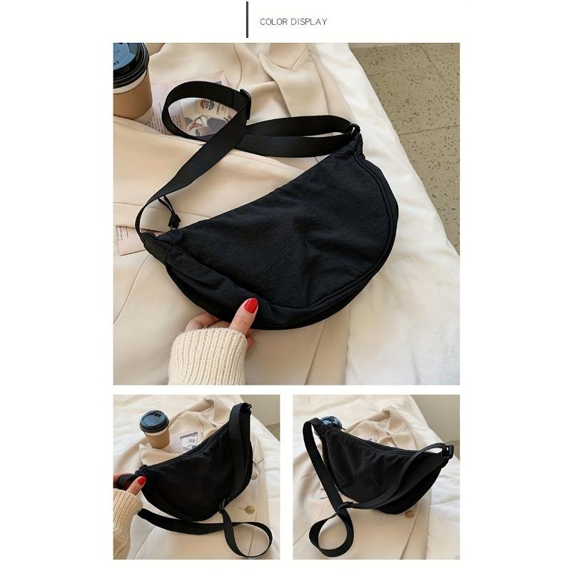 Casual Minimalist Crescent Zipper Shoulder Bag, All-Match Versatile Handbag For Daily Use, Sports Bag