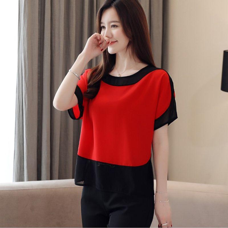 Mature Women's Loose Short-Sleeved Chiffon Shirt