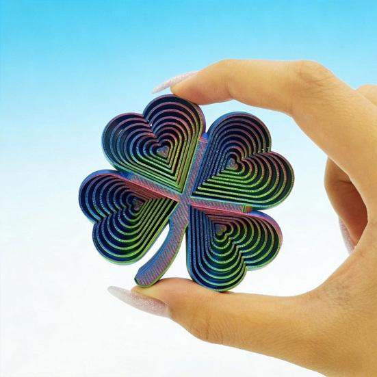 3D Printed Sensory Fidget Toy Four-Leaf Clover Shaped Whirling Spiral Toy Stress Relief Spinning Toy for Office Desk