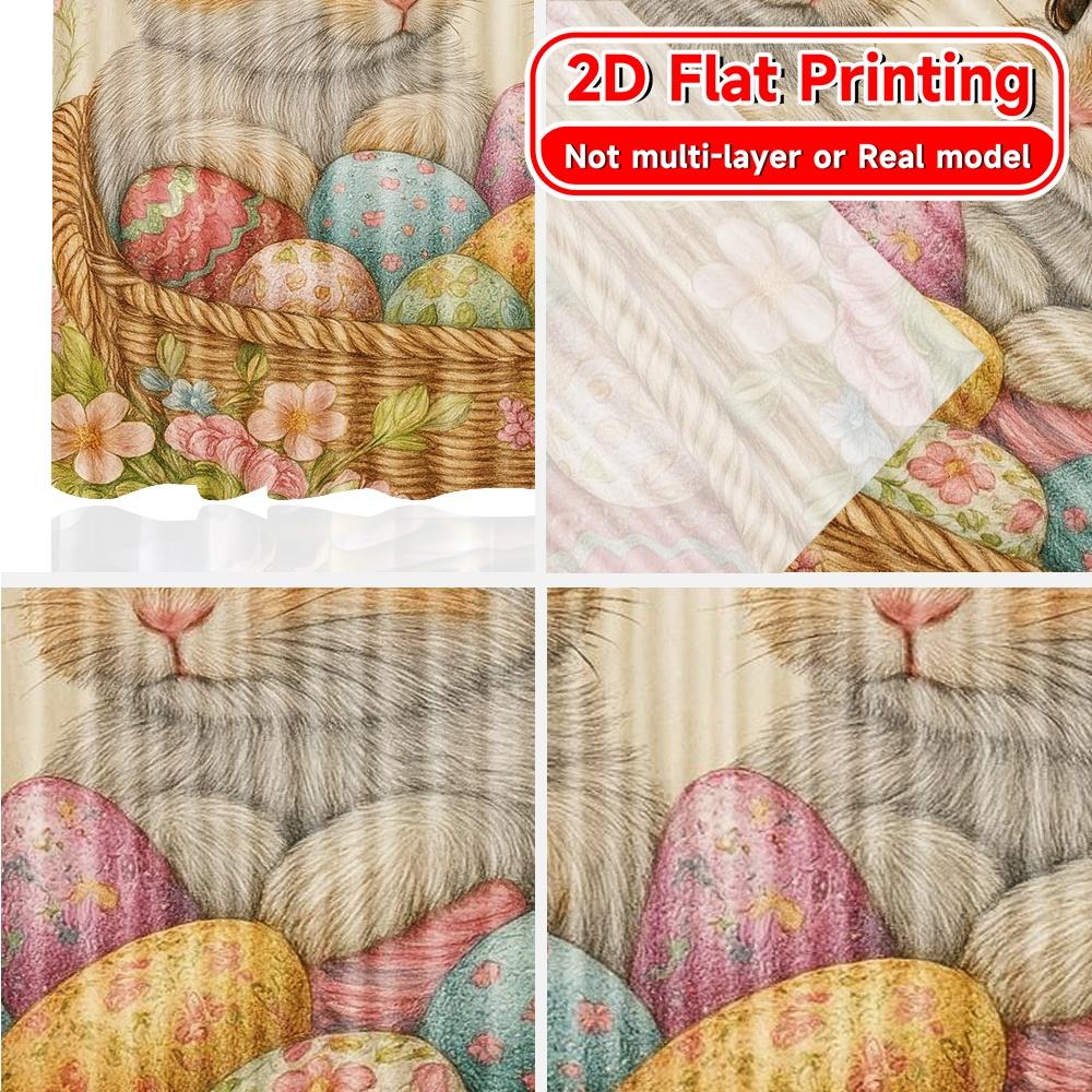 Set Of 2 Minimalist Flat Printing Easter Basket Bunnies Chic Curtains Fabric Outdoor Decorations Living Room Curtain Polyester Ideal For Sitting