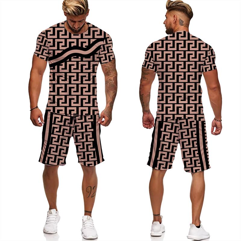 Luxury Vintage Stripe 3D Print Men's Tee/Shorts/Set Summer Casual T-Shirts Jogging Suit Fashion Male Outfits Streetwear Clothing