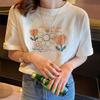 White Cotton Casual ort Sve T-irt Women's Oversize Top Korean Sle Chic Large Size round Ne Print Summer irt