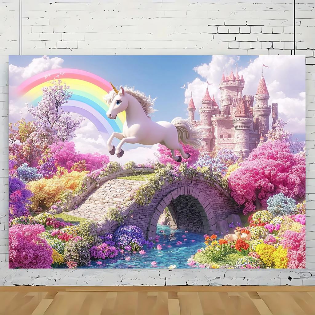 One fairy tale castle rainbow unicorn photography background vinyl home wall decoration banner