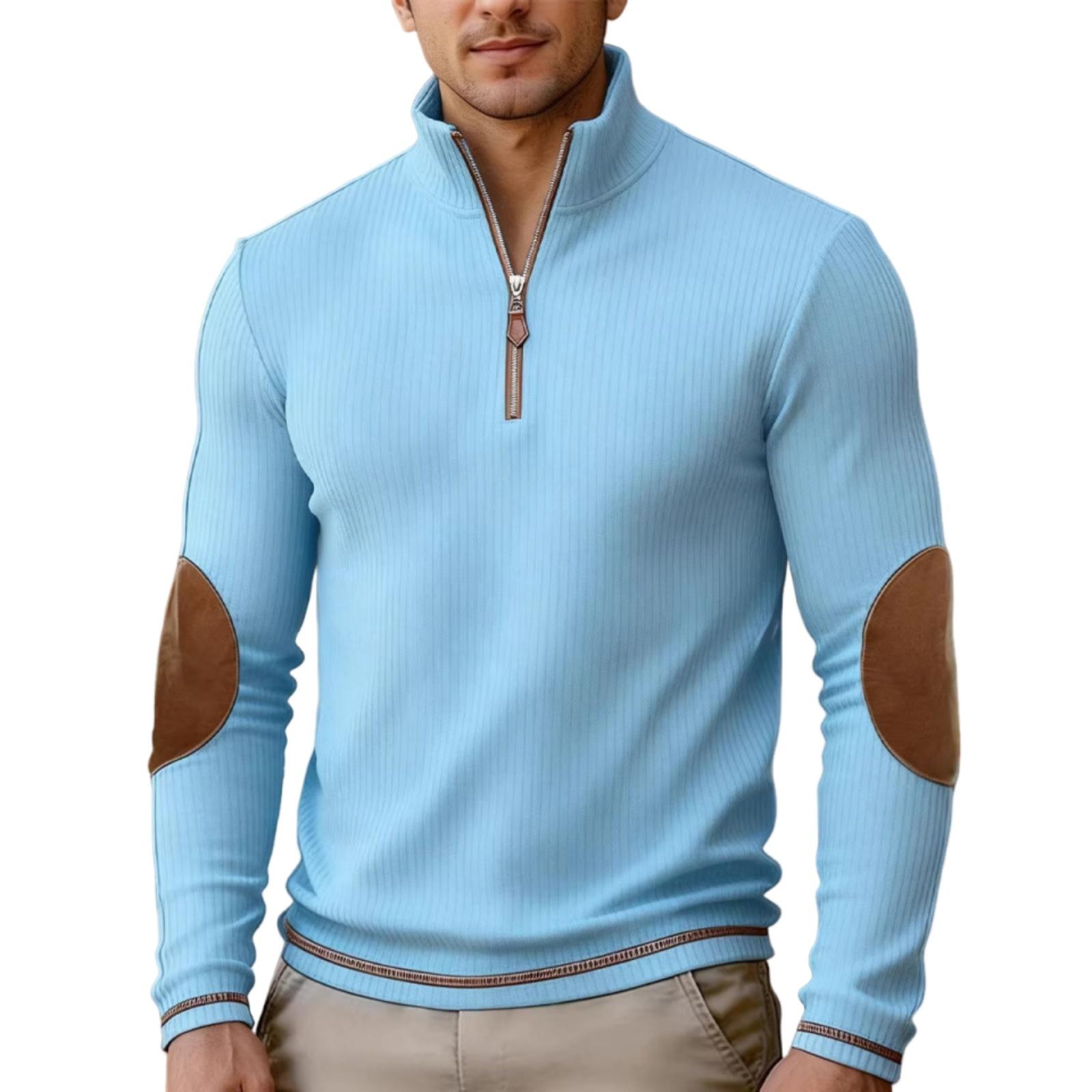 Men s Stand Collar Half-placket Zipper Hoodies, Casual Versatile Tops M светло-синий