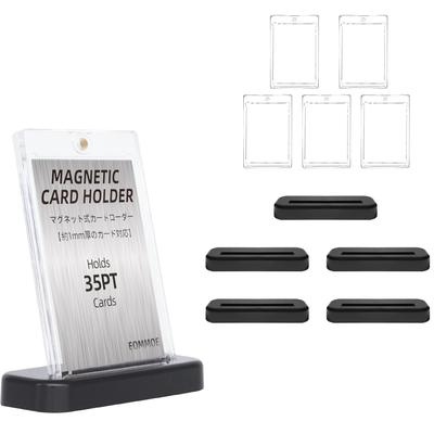 EOMMOE Carregador Magnético de 5 Carregadores 5 Mangas Carregador de Cartas 35pt Suporte Pokeka Carta de Colecionador Proteção UV com Base Suporte de Exibição Preto Estojo para Cartas