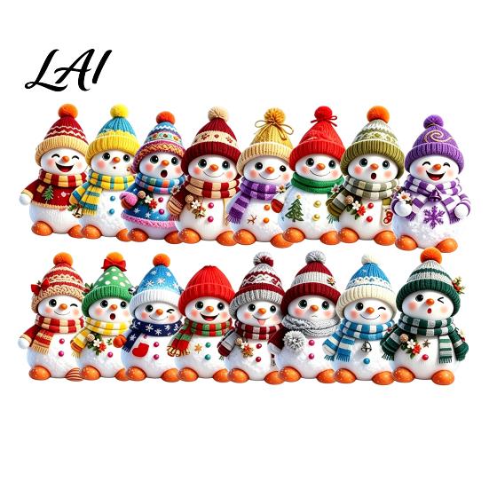 Seasonal Tree Accessories 16PCS Wooden Christmas Snowman Pendants Colorful 2D Flat Hanging Ornaments Decorations Knitted Hats And Scarves