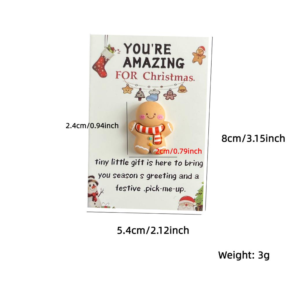 5pcs Christmas Mini Hug Cards with Resin Ornaments Santa Claus Socks Gingerbread Snowman Reindeer Patterns Christmas Gifts