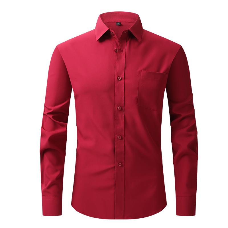 Men's Business Casual Long-Sleeved Shirt with Four-Sided Stretch and Anti-Wrinkle Fabric