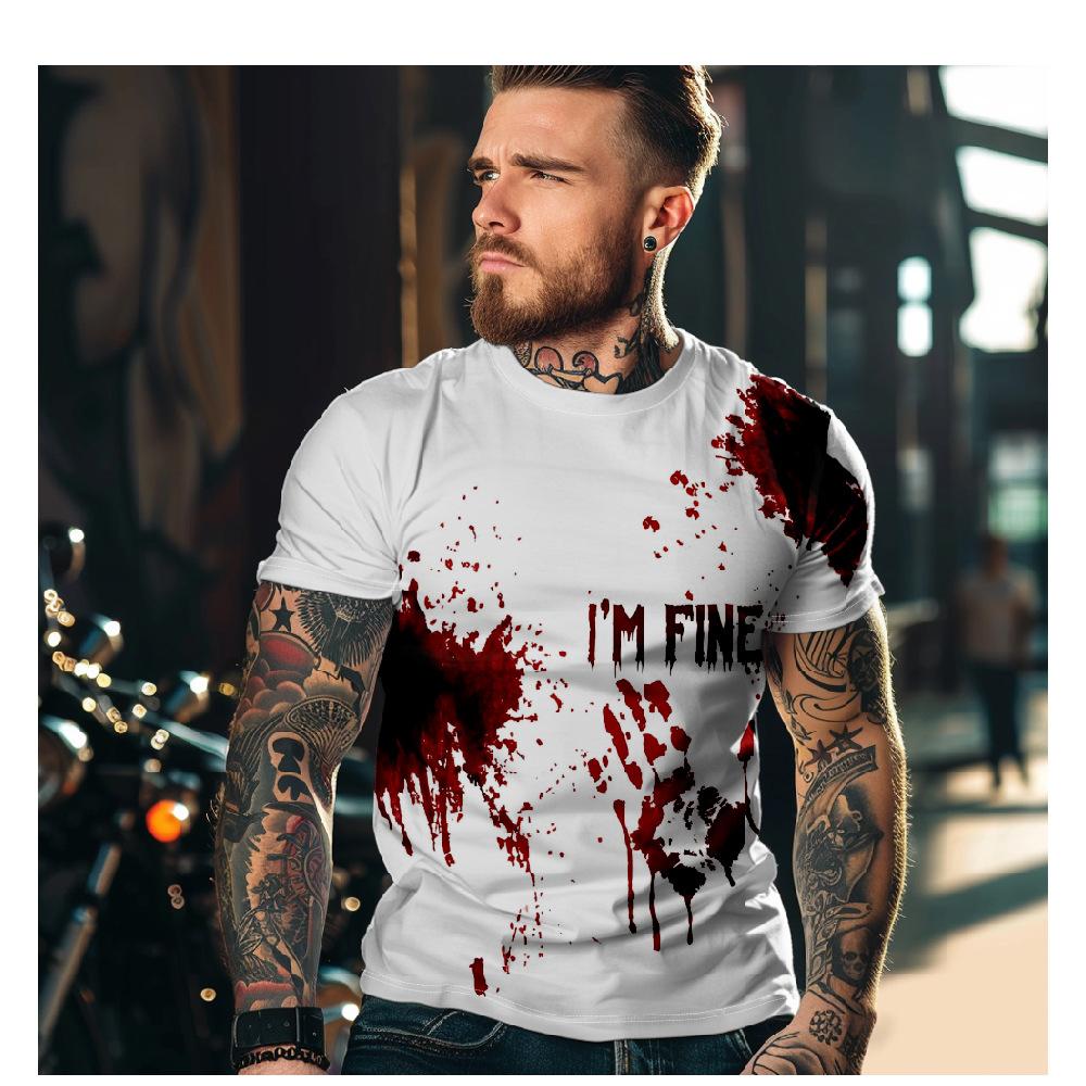 Summer Vintage Bloody Print T-shirt Men's Fashion Casual Short Sleeve Round Neck Oversize O-Neck Men's Tops Clothing Size XS-6XL
