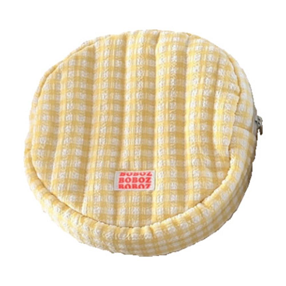 

Круглая косметичка Ins большой вместимости, хлопковый кошелек для монет, портативный клетчатый органайзер для туалетных принадлежностей, для улицы жёлтый